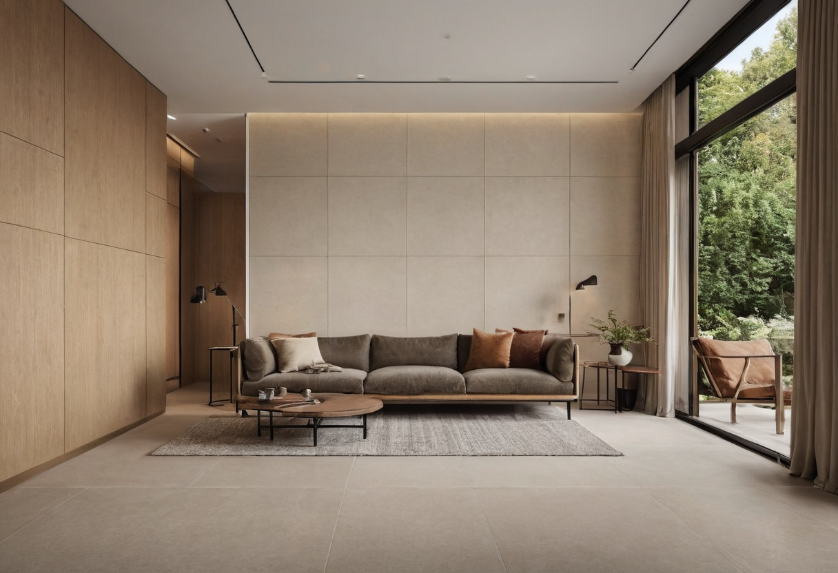 What wall condition and service access do living room panels require interior planning detail